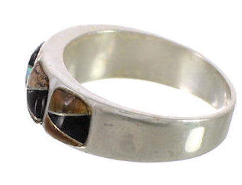 Southwest Multicolor Inlay Sterling Silver Ring Size 7-3/4 CX50427