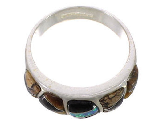 Southwest Multicolor Inlay Sterling Silver Ring Size 7-3/4 CX50427