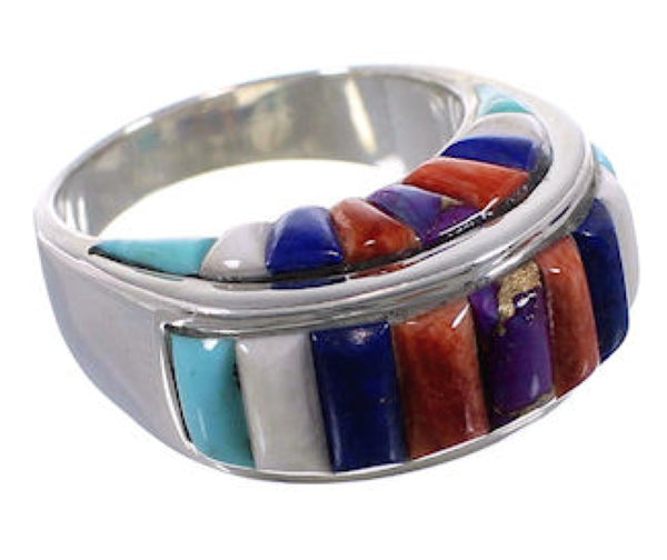 Southwest Silver Multicolor Inlay Ring Size 8-1/2 CX49971