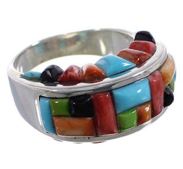 Sterling Silver Southwest Multicolor Inlay Ring Size 5-3/4 CX49976