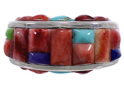 Southwest Multicolor Genuine Sterling Silver Ring Size 8-3/4 CX49983