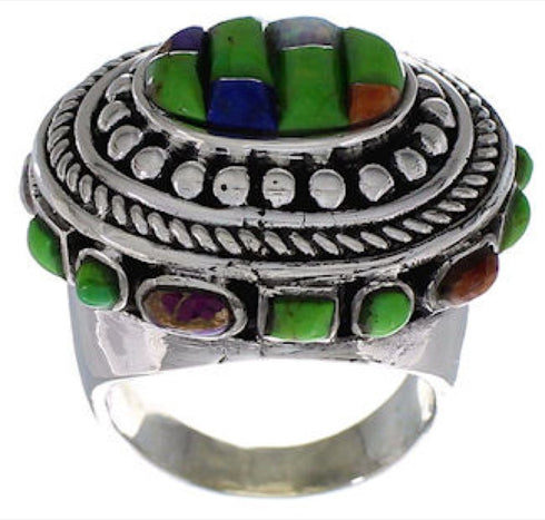 Southwestern Multicolor Sterling Silver Ring Size 5-1/2 CX50001