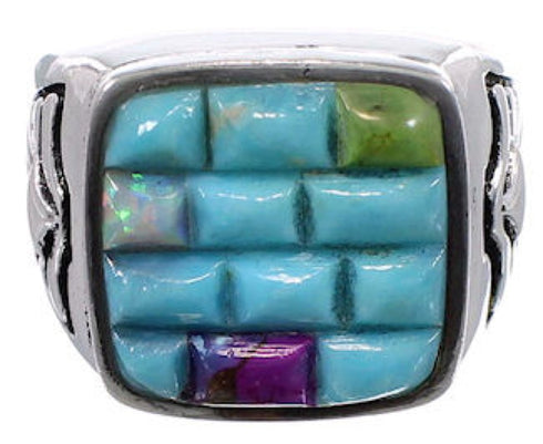 Sterling Silver Multicolor Inlay Southwest Ring Size 8-3/4 CX50012