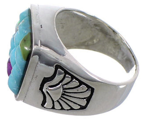 Sterling Silver Multicolor Inlay Southwest Ring Size 8-3/4 CX50012