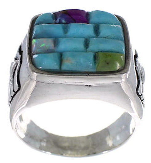 Sterling Silver Multicolor Inlay Southwest Ring Size 8-3/4 CX50012