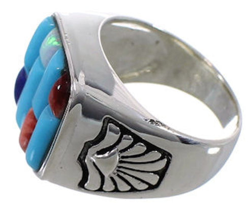Southwest Sterling Silver Multicolor Inlay Ring Size 8-3/4 CX50020