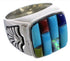Multicolor Inlay Southwestern Sterling Silver Ring Size 8 CX50023