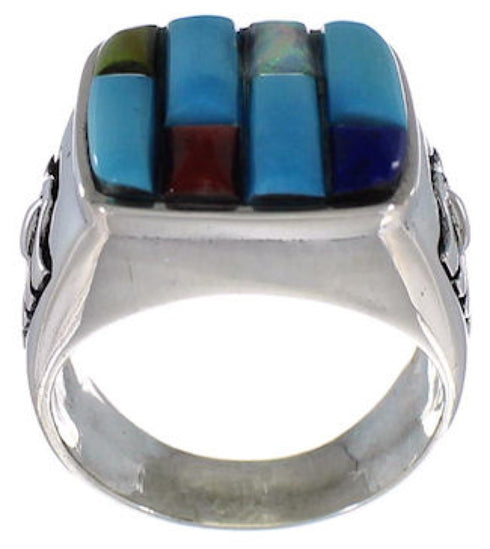 Multicolor Inlay Southwestern Sterling Silver Ring Size 8 CX50023