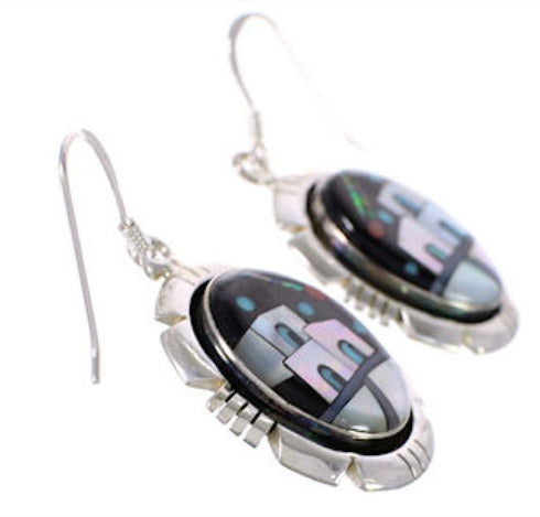 Multicolor Native American Village Design Silver Earrings PX31415