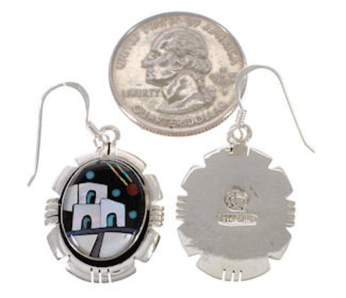 Multicolor Native American Village Design Silver Earrings PX31415