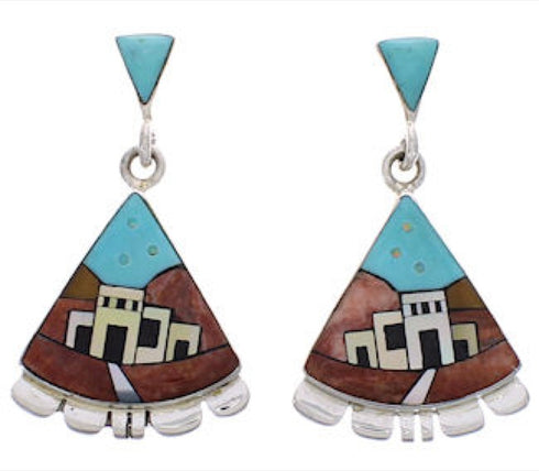 Native American Or Pueblo Design Multicolor Silver Earrings PX31430