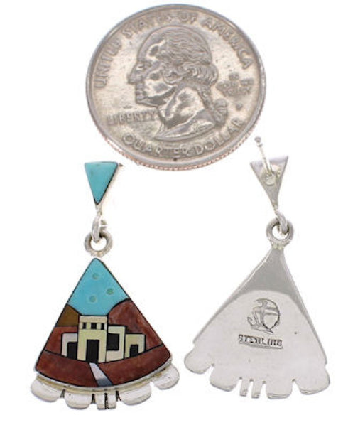 Native American Or Pueblo Design Multicolor Silver Earrings PX31430