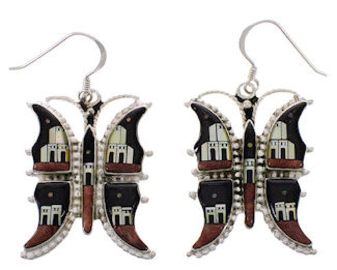 Butterfly Multicolor Native American Design Silver Earrings PX31435