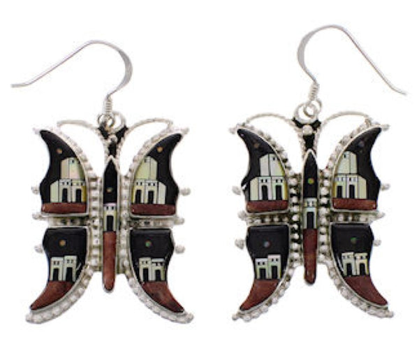 Butterfly Multicolor Native American Design Silver Earrings PX31435