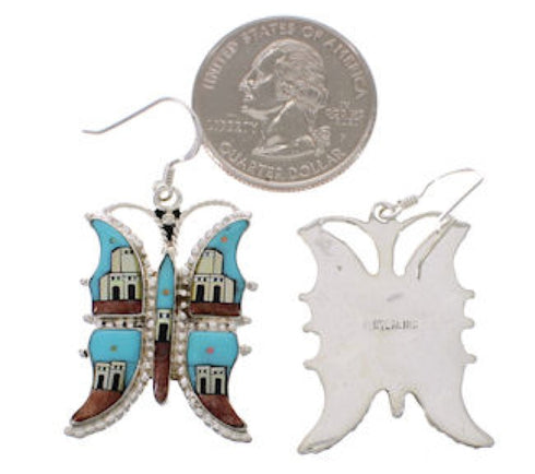 Multicolor Native American Village Design Butterfly Earrings PX31437