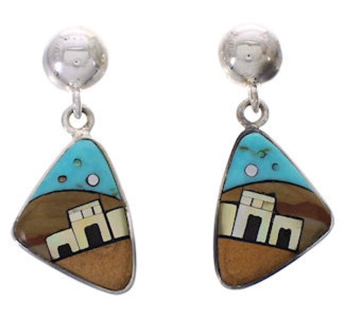 Multicolor And Silver Native American Village Design Earrings PX31448