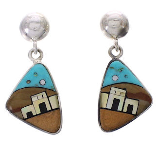 Multicolor And Silver Native American Village Design Earrings PX31448