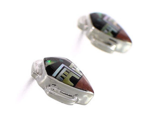 Multicolor Native American Pueblo Design Silver Post Earrings PX31455