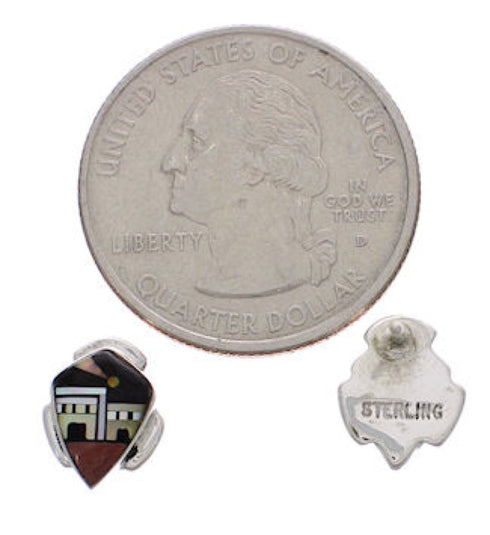 Multicolor Native American Pueblo Design Silver Post Earrings PX31455