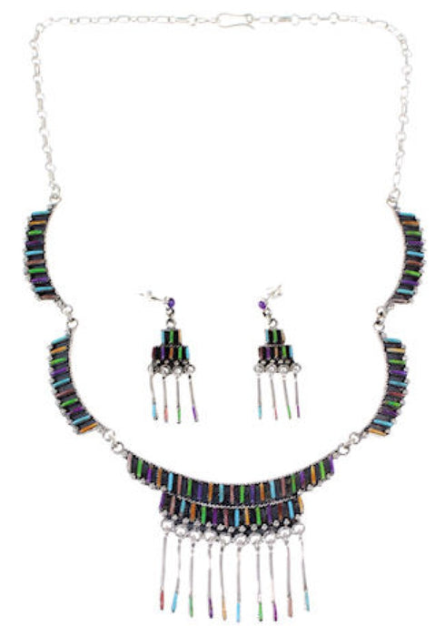 Multicolor Sterling Silver Jewelry Link Necklace Set PX34246