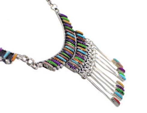 Multicolor Sterling Silver Jewelry Link Necklace Set PX34246