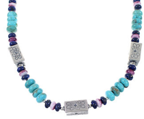 American Indian Sterling Silver Multicolor Bead Necklace PX34277