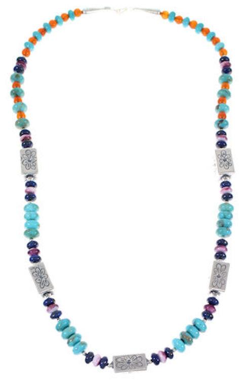 American Indian Sterling Silver Multicolor Bead Necklace PX34277