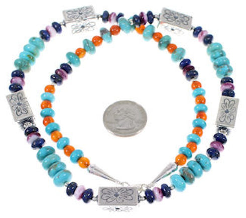 American Indian Sterling Silver Multicolor Bead Necklace PX34277