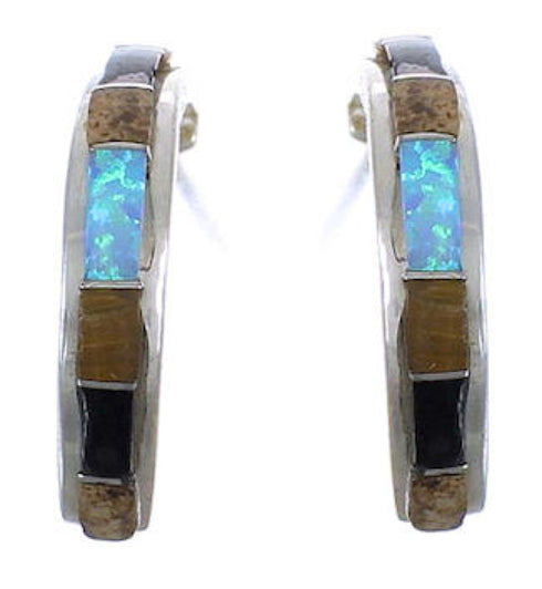 Multicolor Sterling Silver Post Hoop Earrings TX43999