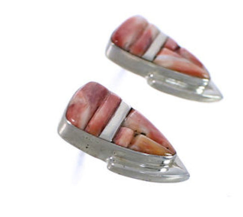 Silver And Red Oyster Shell Inlay Post Earrings TX43302