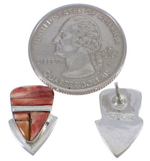 Silver And Red Oyster Shell Inlay Post Earrings TX43302