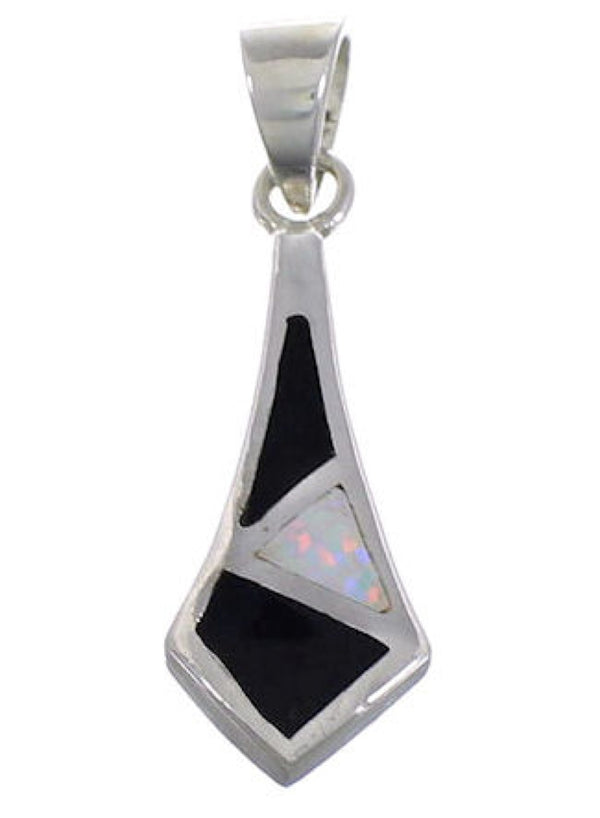 Sterling Silver Jet And Opal Inlay Pendant FX30792