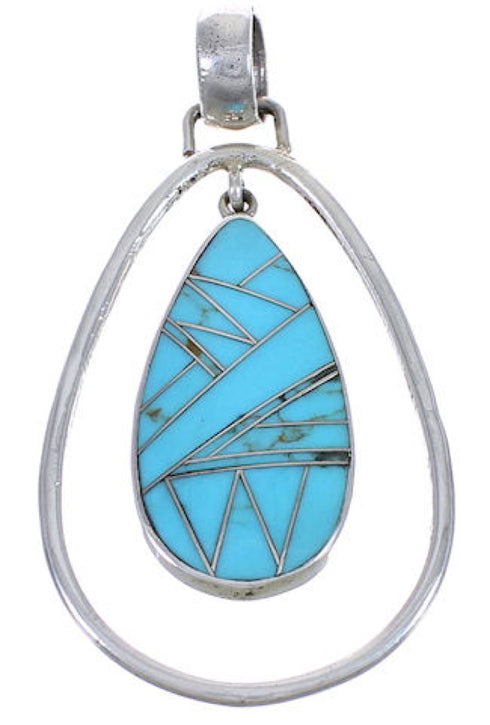 Authentic Sterling Silver Turquoise Inlay Pendant WX43231