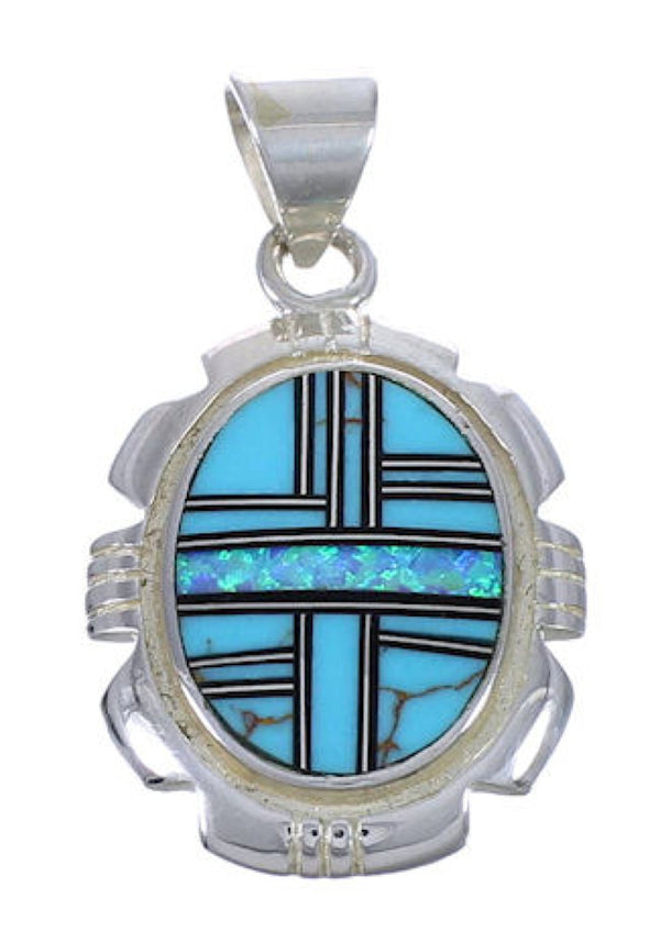 Southwest Sterling Silver Multicolor Inlay Pendant WX43304