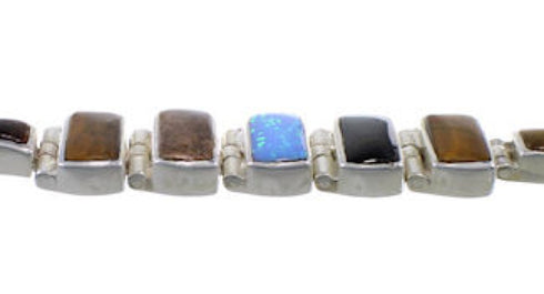 Southwest Sterling Silver Multicolor Inlay Link Bracelet FX27858