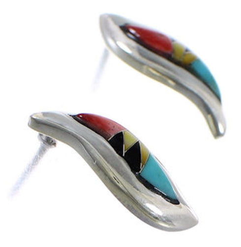 Multicolor Inlay Jewelry Silver Post Earrings FX32937
