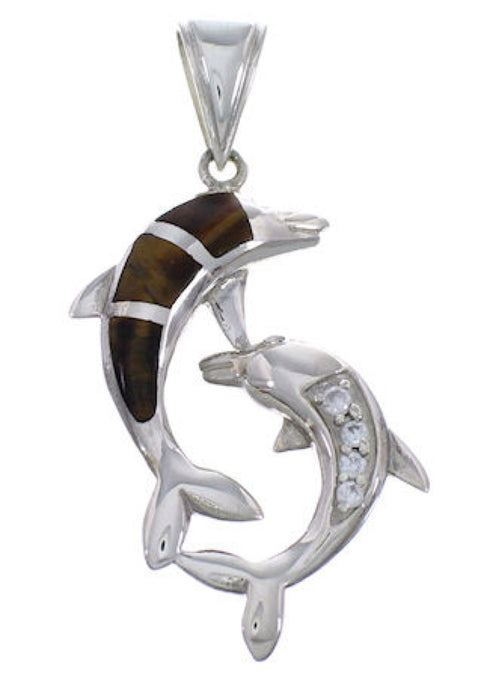 Tiger Eye Dolphin Genuine Sterling Silver Pendant PX43317