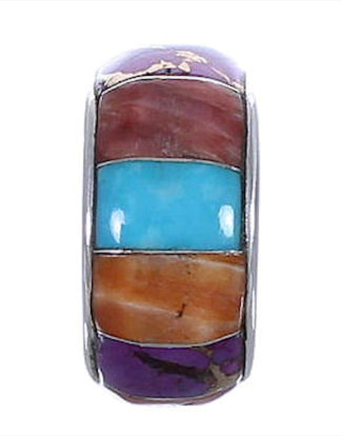 Southwestern Multicolor Inlay Sterling Silver Bead Pendant PX29200