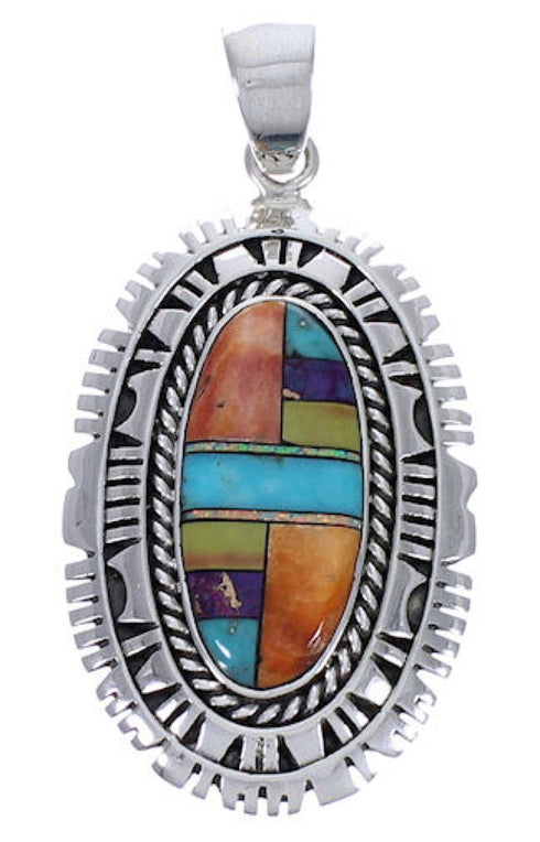 Multicolor Inlay Genuine Sterling Silver Jewelry Slide Pendant PX29234