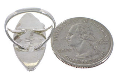 Genuine Sterling Silver And Multicolor Inlay Ring Size 7-1/4 EX51437