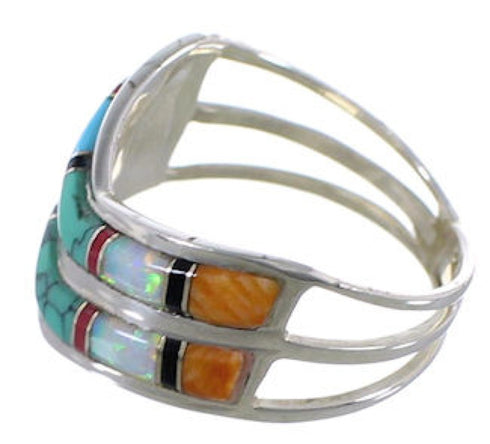 Sterling Silver Southwest Multicolor Inlay Ring Size 6-3/4 EX51460
