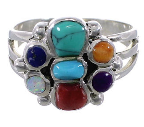 Multicolor Inlay And Sterling Silver Ring Size 6-3/4 EX51462
