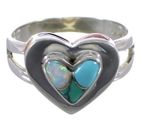Multicolor Inlay Heart Sterling Silver Ring Size 6-3/4 EX51466