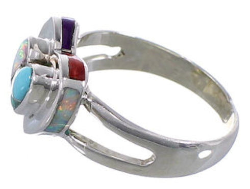 Multicolor Inlay Heart Sterling Silver Ring Size 6-3/4 EX51466