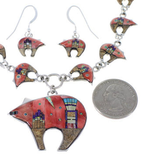 Multicolor Bear Native American Mesa Design Link Necklace Set PX36748