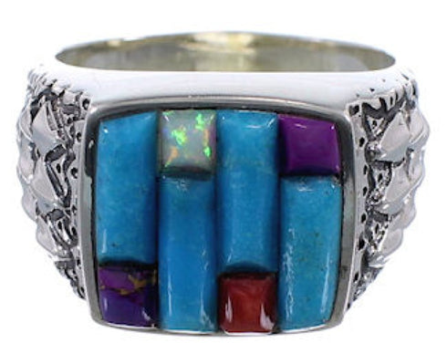 Sterling Silver Turquoise And Multicolor Ring Size 11-3/4 AX37321