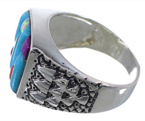 Sterling Silver Turquoise And Multicolor Ring Size 11-3/4 AX37321