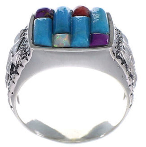 Sterling Silver Turquoise And Multicolor Ring Size 11-3/4 AX37321