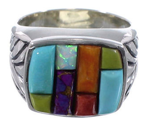 Southwest Sterling Silver Multicolor Ring Size 8-3/4 AX37424