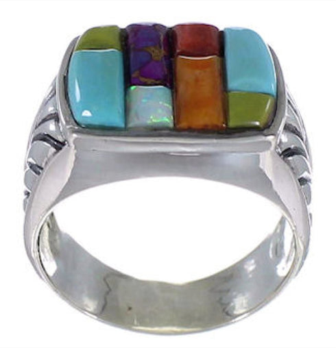 Southwest Sterling Silver Multicolor Ring Size 8-3/4 AX37424
